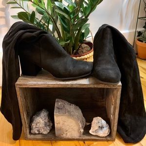 Black block heel Christian Siriano knee high boots